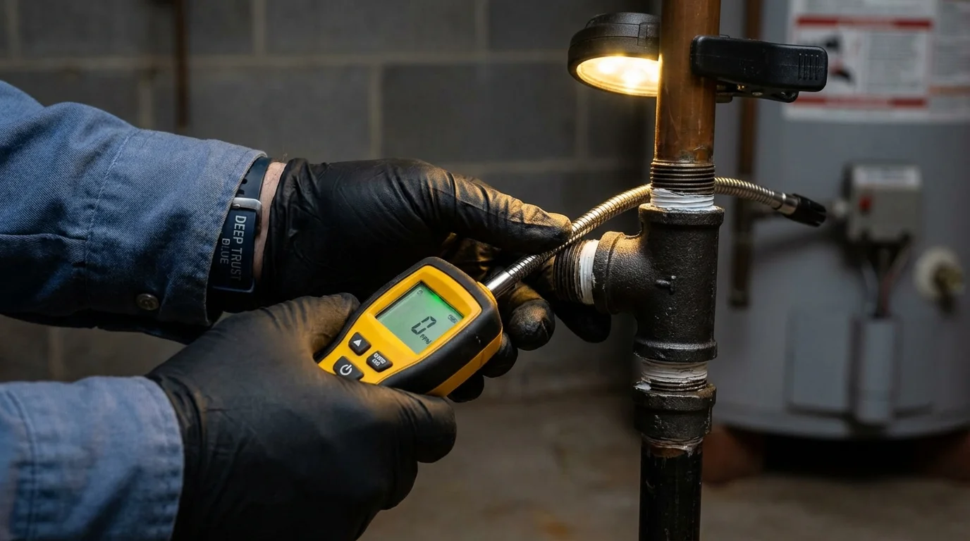 Gas leak detection with electronic sniffer by Johns Plumbing LLC in Kennett
