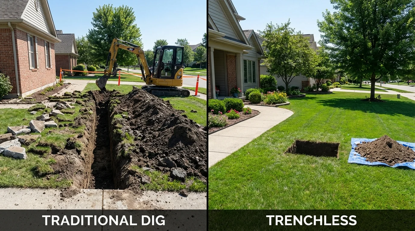 Trenchless sewer repair with minimal yard damage versus traditional excavation in Kennett, MO